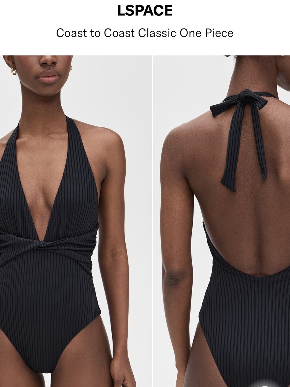l*space Black Ribbed Halter One-Piece Swimsuit